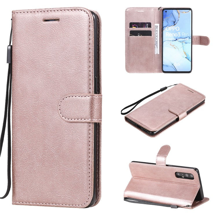 KT Leather Series-2 Solid ColorWallet Stand Leather Shell with Strap for Oppo Reno3 Pro 5G / Find X2 Neo (Overseas Version) - Rose Gold
