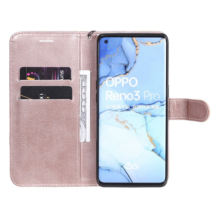 KT Leather Series-2 Solid ColorWallet Stand Leather Shell with Strap for Oppo Reno3 Pro 5G / Find X2 Neo (Overseas Version) - Rose Gold
