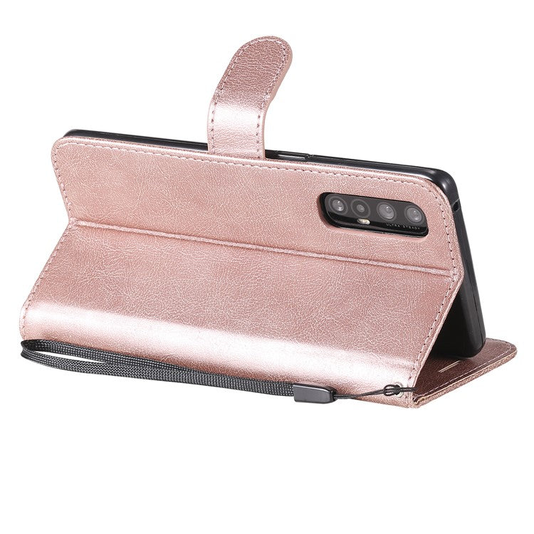 KT Leather Series-2 Solid ColorWallet Stand Leather Shell with Strap for Oppo Reno3 Pro 5G / Find X2 Neo (Overseas Version) - Rose Gold