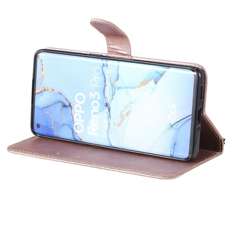 KT Leather Series-2 Solid ColorWallet Stand Leather Shell with Strap for Oppo Reno3 Pro 5G / Find X2 Neo (Overseas Version) - Rose Gold