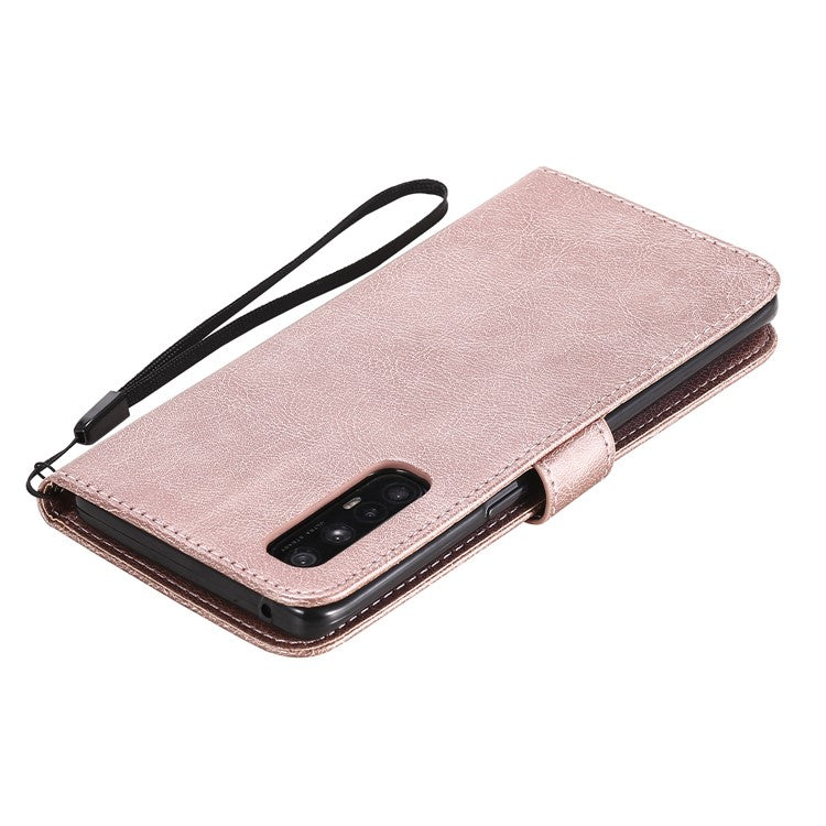 KT Leather Series-2 Solid ColorWallet Stand Leather Shell with Strap for Oppo Reno3 Pro 5G / Find X2 Neo (Overseas Version) - Rose Gold