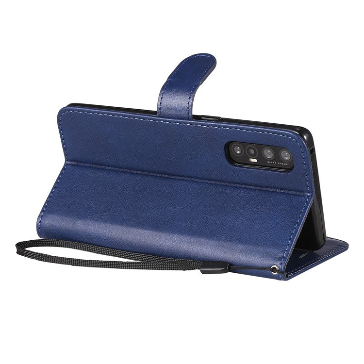 KT Leather Series-2 Solid ColorWallet Stand Leather Shell with Strap for Oppo Reno3 Pro 5G / Find X2 Neo (Overseas Version) - Blue