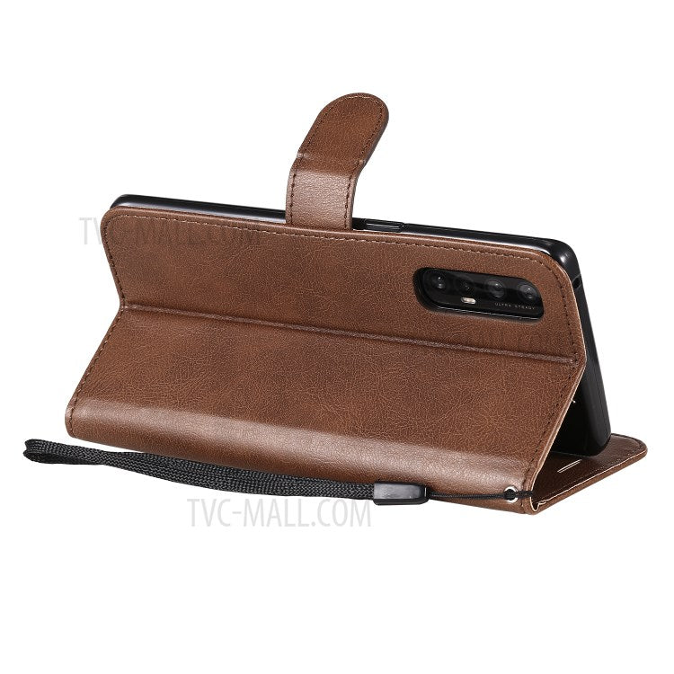 KT Leather Series-2 Solid ColorWallet Stand Leather Shell with Strap for Oppo Reno3 Pro 5G / Find X2 Neo (Overseas Version) - Brown