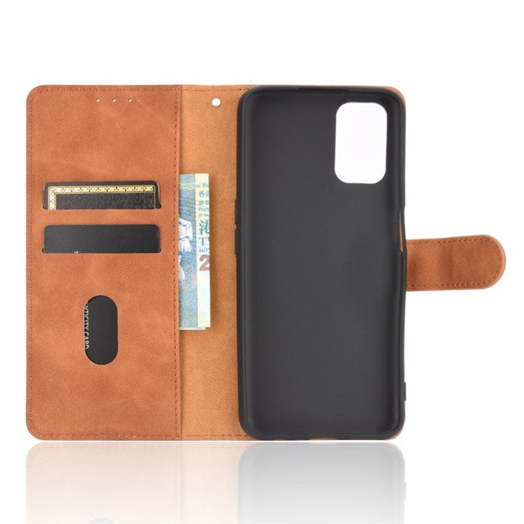 Skin-touch Wallet Stand Flip Leather Phone Cover for OPPO A52/A72/A92 - Brown