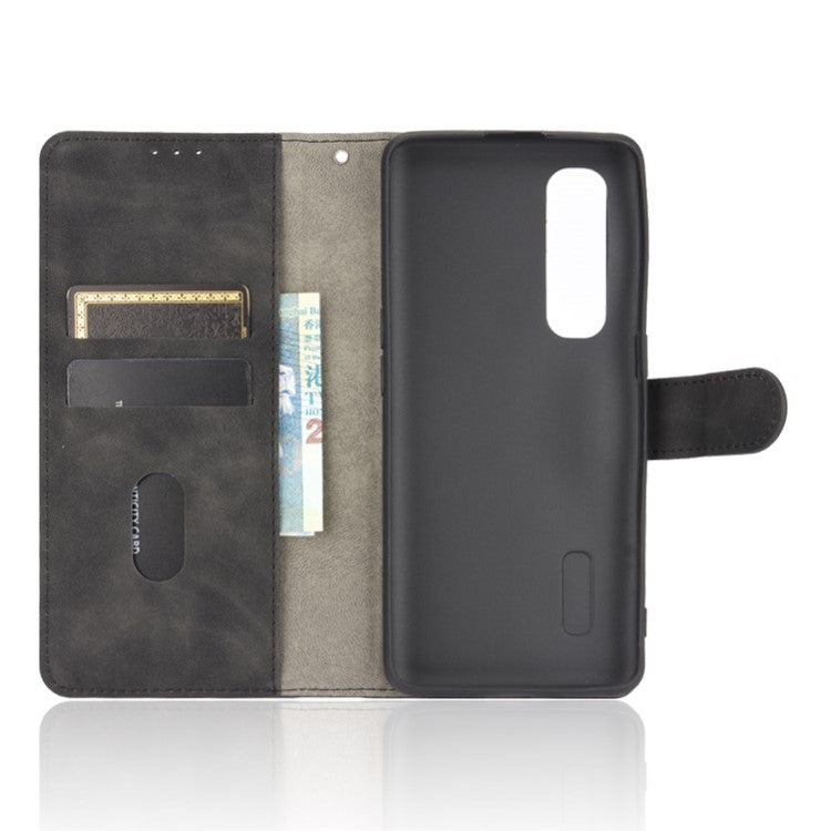 Skin-touch PU Leather Wallet Cell Phone Case for Oppo Find X2 Pro - Black