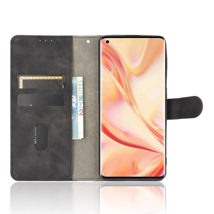 Skin-touch PU Leather Wallet Cell Phone Case for Oppo Find X2 Pro - Black