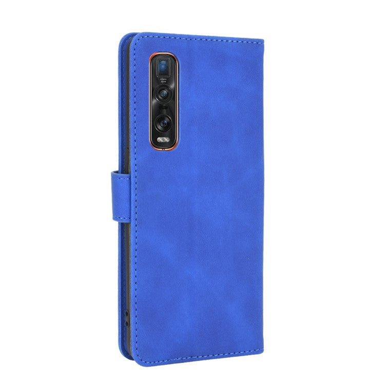 Skin-touch PU Leather Wallet Cell Phone Case for Oppo Find X2 Pro - Blue