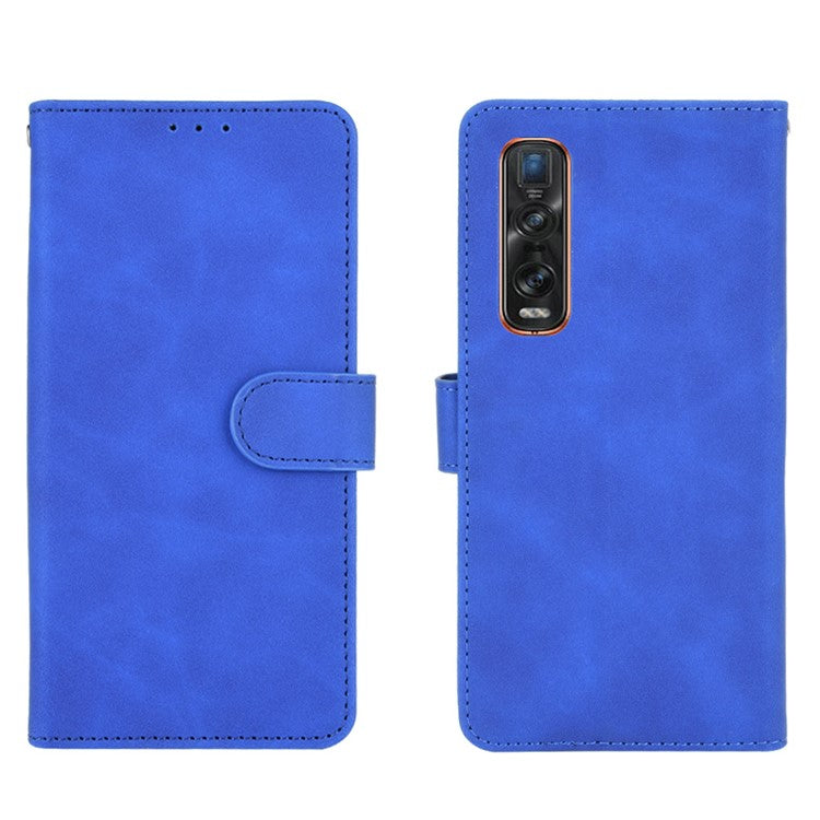 Skin-touch PU Leather Wallet Cell Phone Case for Oppo Find X2 Pro - Blue