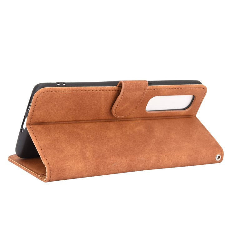 Skin-touch PU Leather Wallet Cell Phone Case for Oppo Find X2 Pro - Brown