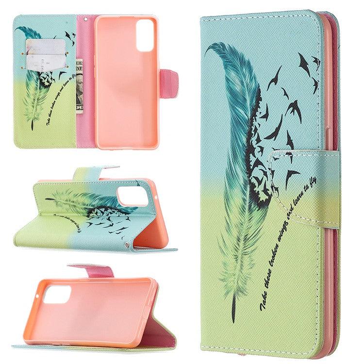 Pattern Printing Leather Wallet Protective Case for Oppo Reno4 5G - Feather