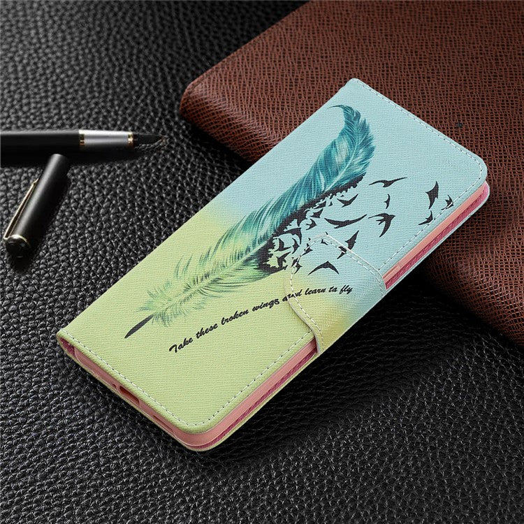 Pattern Printing Leather Wallet Protective Case for Oppo Reno4 5G - Feather