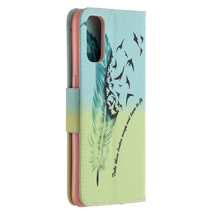 Pattern Printing Leather Wallet Protective Case for Oppo Reno4 5G - Feather