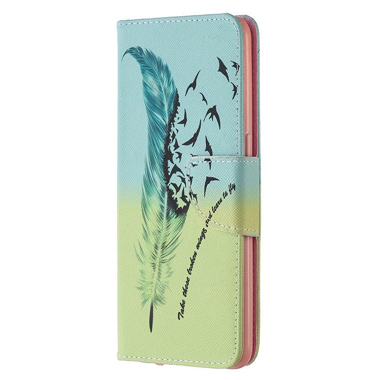 Pattern Printing Leather Wallet Protective Case for Oppo Reno4 5G - Feather