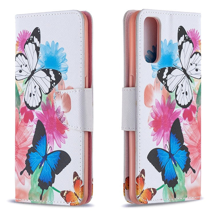 Pattern Printing Leather Wallet Protective Case for Oppo Reno4 5G - Butterflies