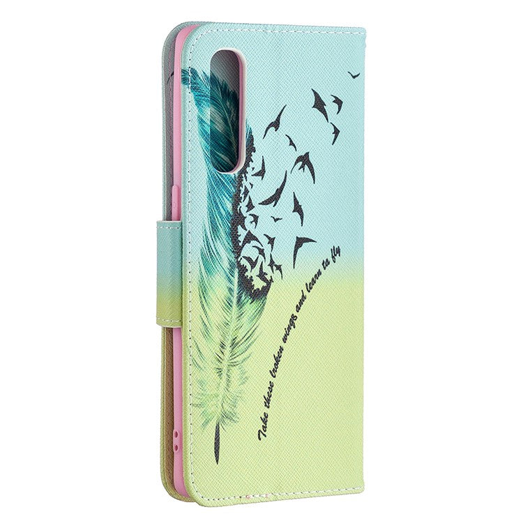 Pattern Printing Skin Magnetic Leather with Wallet Case for Oppo Find X2 Neo - Feather Pattern