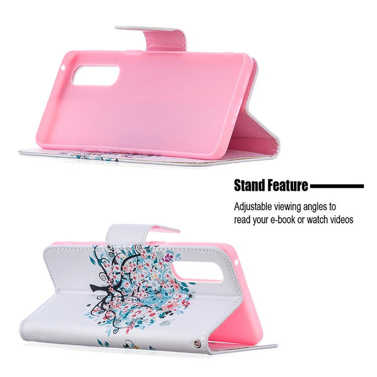 Pattern Printing Skin Magnetic Leather with Wallet Case for Oppo Find X2 Neo - Flowered Tree