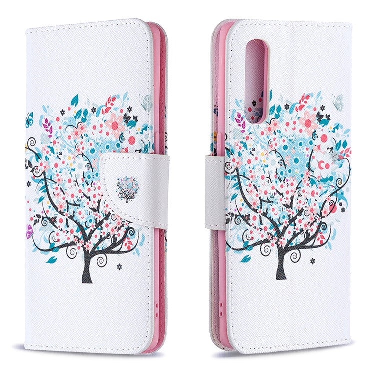 Pattern Printing Skin Magnetic Leather with Wallet Case for Oppo Find X2 Neo - Flowered Tree