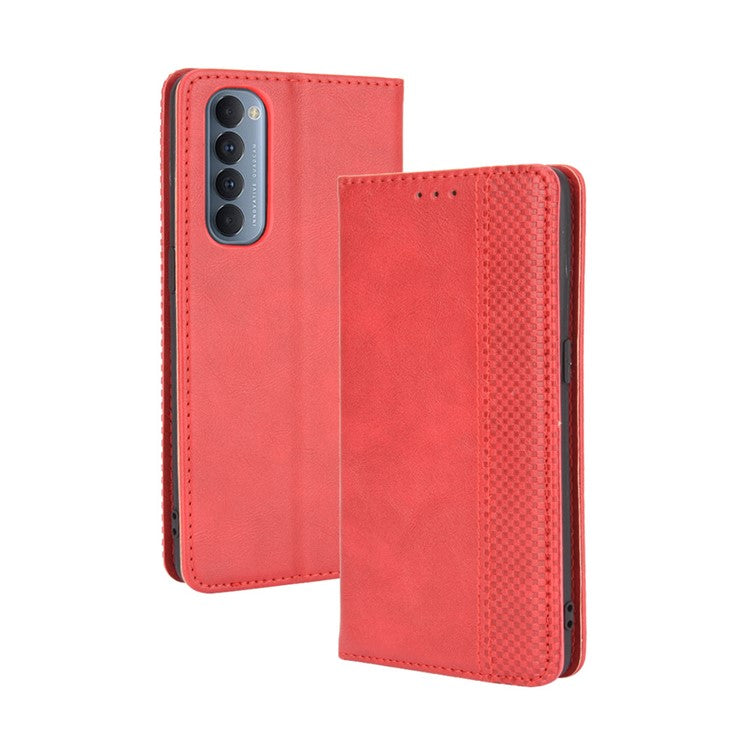 Retro with Wallet Stand Leather Phone Cover for Oppo Reno4 Pro 4G - Red