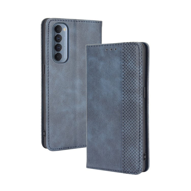 Retro with Wallet Stand Leather Phone Cover for Oppo Reno4 Pro 4G - Blue