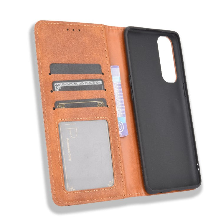 Retro with Wallet Stand Leather Phone Cover for Oppo Reno4 Pro 4G - Brown