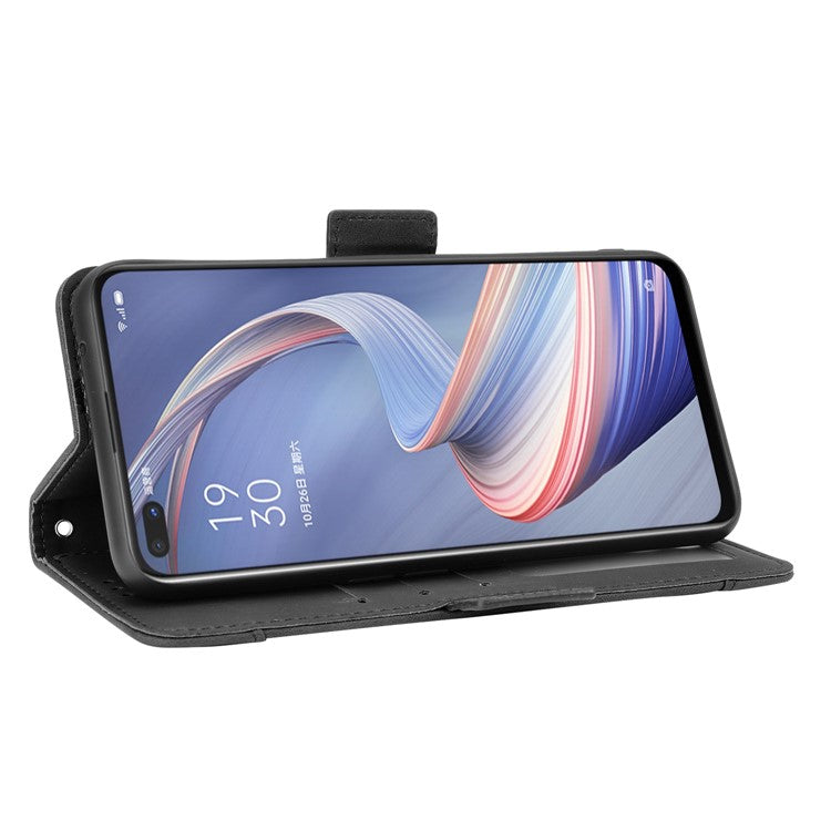Multiple Card Slots Leather Shell Wallet Cell Phone Cover for OPPO A92s/Reno4 Z 5G with Multi-Angle Stand - Black