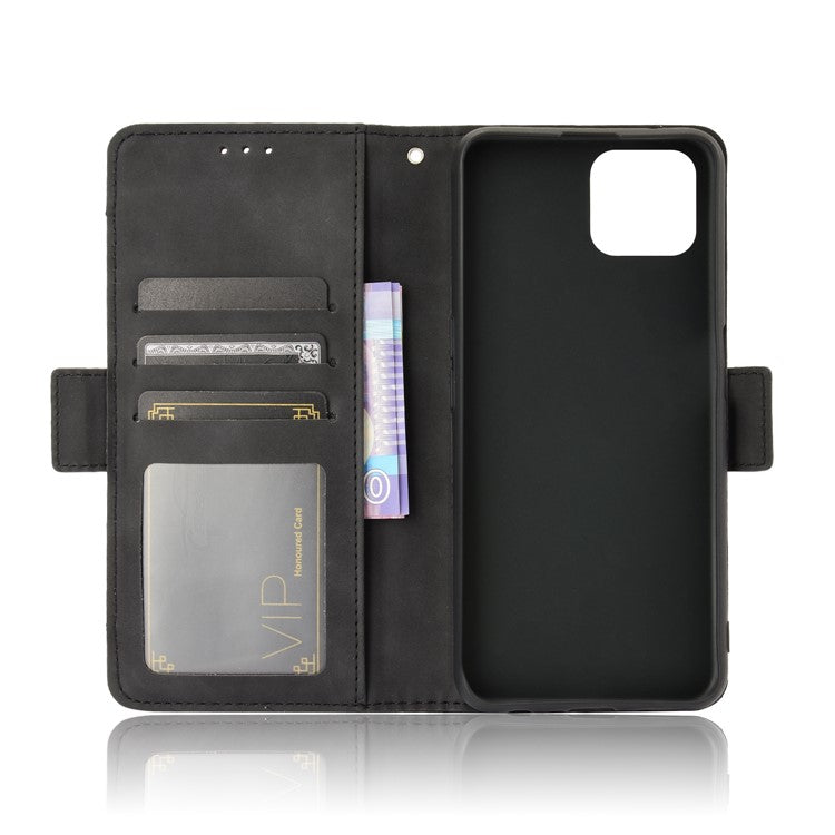 Multiple Card Slots Leather Shell Wallet Cell Phone Cover for OPPO A92s/Reno4 Z 5G with Multi-Angle Stand - Black
