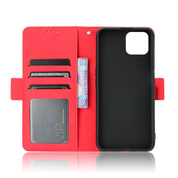Multiple Card Slots Leather Shell Wallet Cell Phone Cover for OPPO A92s/Reno4 Z 5G with Multi-Angle Stand - Red