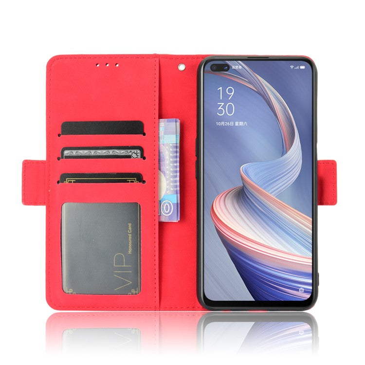 Multiple Card Slots Leather Shell Wallet Cell Phone Cover for OPPO A92s/Reno4 Z 5G with Multi-Angle Stand - Red