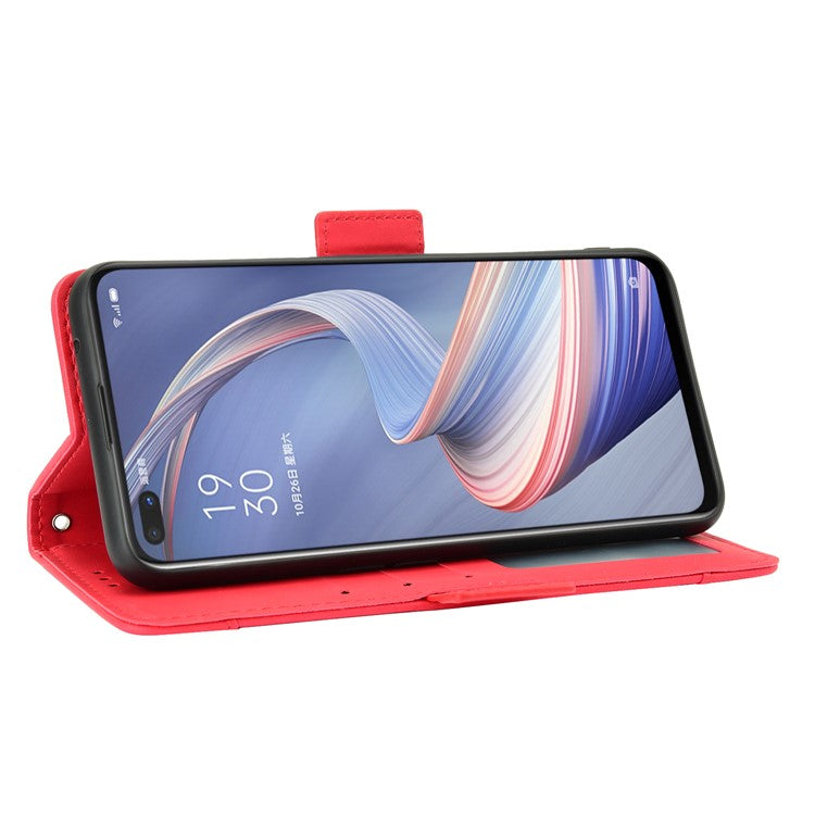 Multiple Card Slots Leather Shell Wallet Cell Phone Cover for OPPO A92s/Reno4 Z 5G with Multi-Angle Stand - Red