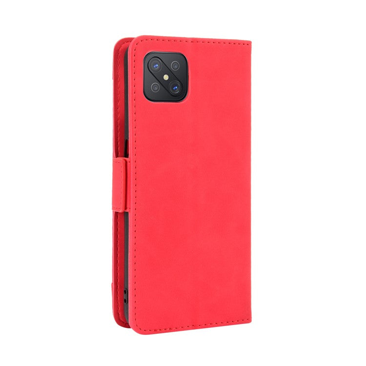 Multiple Card Slots Leather Shell Wallet Cell Phone Cover for OPPO A92s/Reno4 Z 5G with Multi-Angle Stand - Red