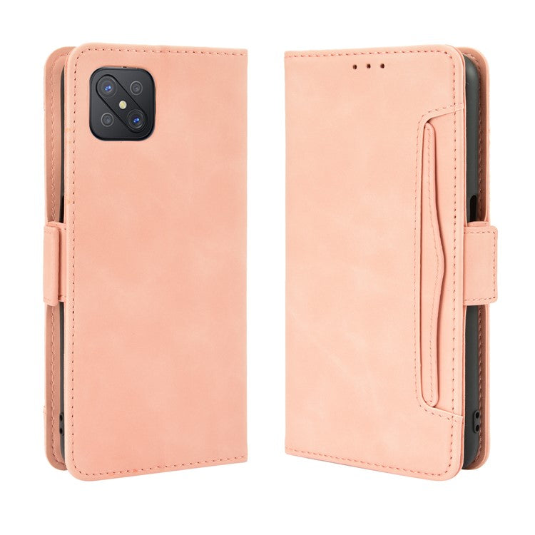 Multiple Card Slots Leather Shell Wallet Cell Phone Cover for OPPO A92s/Reno4 Z 5G with Multi-Angle Stand - Pink