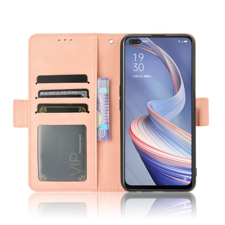 Multiple Card Slots Leather Shell Wallet Cell Phone Cover for OPPO A92s/Reno4 Z 5G with Multi-Angle Stand - Pink