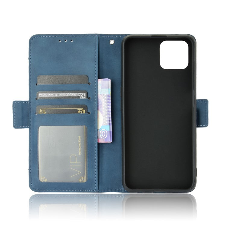 Multiple Card Slots Leather Shell Wallet Cell Phone Cover for OPPO A92s/Reno4 Z 5G with Multi-Angle Stand - Blue