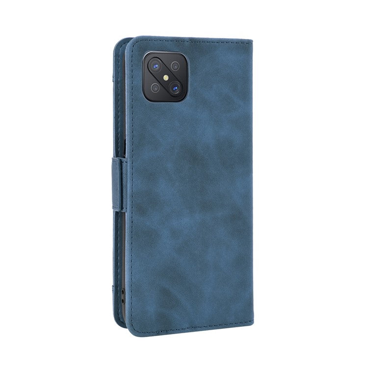 Multiple Card Slots Leather Shell Wallet Cell Phone Cover for OPPO A92s/Reno4 Z 5G with Multi-Angle Stand - Blue