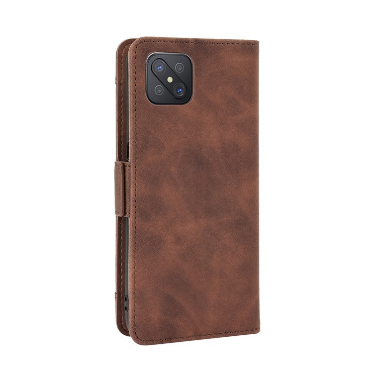 Multiple Card Slots Leather Shell Wallet Cell Phone Cover for OPPO A92s/Reno4 Z 5G with Multi-Angle Stand - Brown
