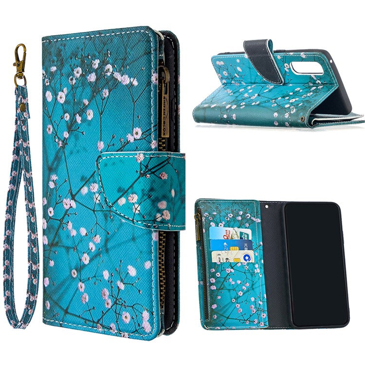 Printing Skin Zipper Pocket Leather Case for Oppo Reno3 Pro/Find X2 Neo - Plum Blossom