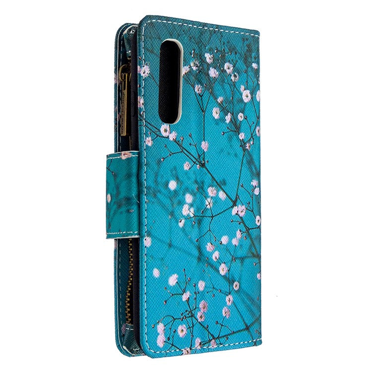 Printing Skin Zipper Pocket Leather Case for Oppo Reno3 Pro/Find X2 Neo - Plum Blossom