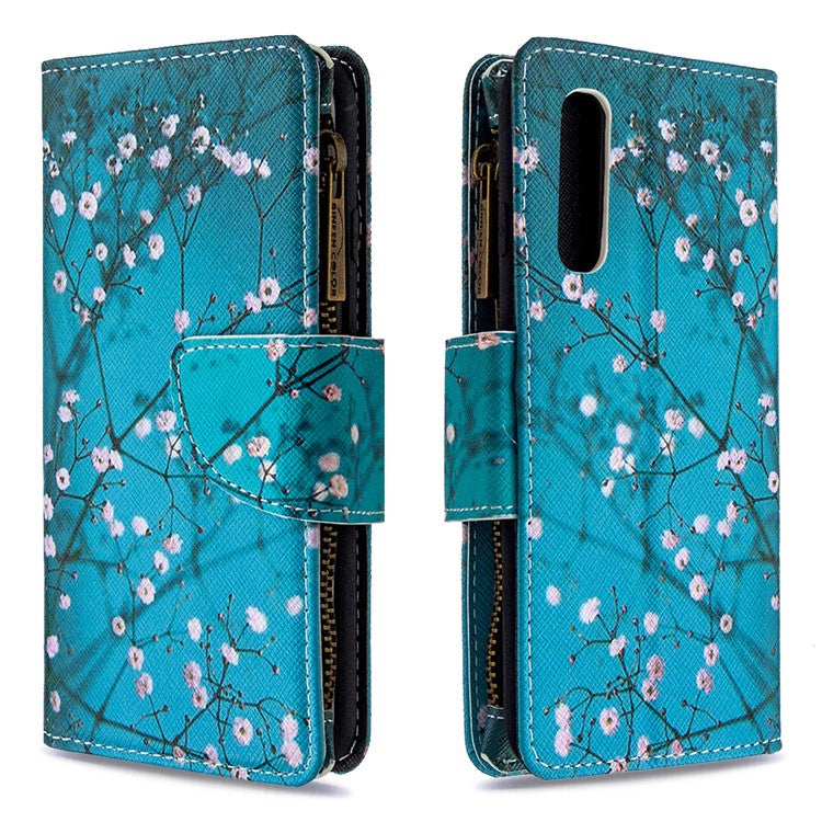 Printing Skin Zipper Pocket Leather Case for Oppo Reno3 Pro/Find X2 Neo - Plum Blossom