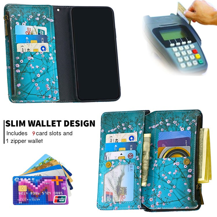 Printing Skin Zipper Pocket Leather Case for Oppo Reno3 Pro/Find X2 Neo - Plum Blossom