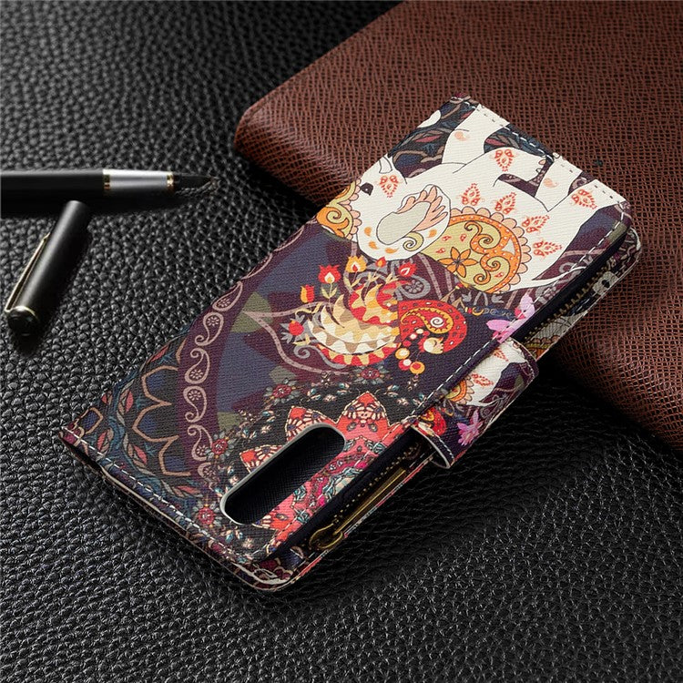 Printing Skin Zipper Pocket Leather Case for Oppo Reno3 Pro/Find X2 Neo - Elephant