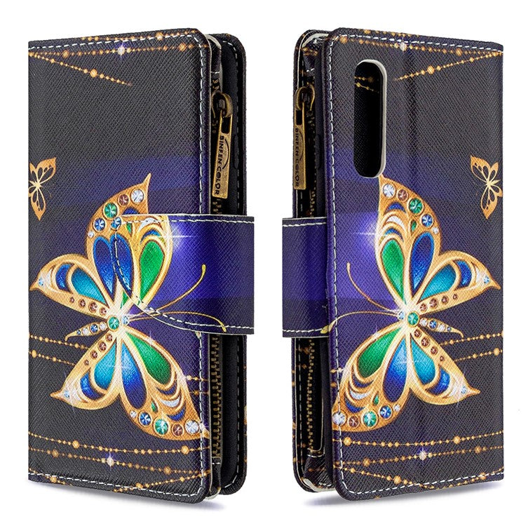 Printing Skin Zipper Pocket Leather Case for Oppo Reno3 Pro/Find X2 Neo - Crystal Butterfly