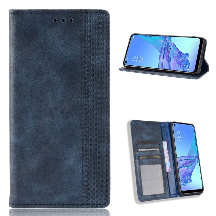 Vintage Style Shell Leather Wallet Stand Phone Case for Oppo A53(2020)/A32 (2020) - Blue