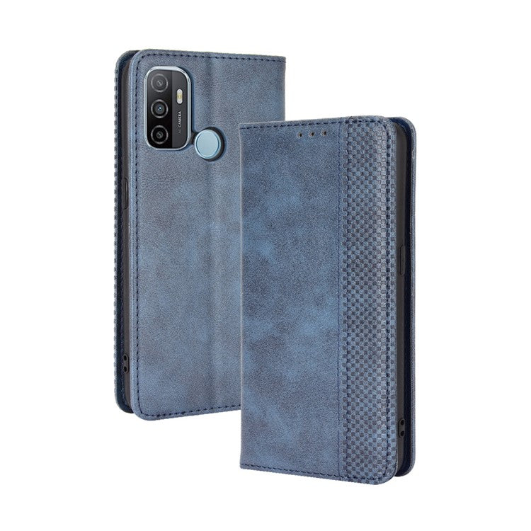 Vintage Style Shell Leather Wallet Stand Phone Case for Oppo A53(2020)/A32 (2020) - Blue