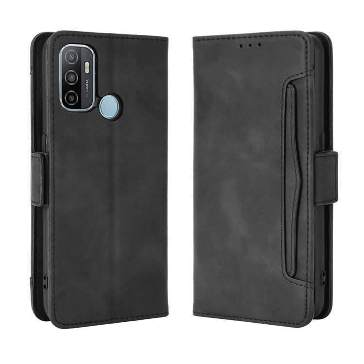 Multiple Card Slots Leather with Wallet Cell Phone Cover for Oppo A53/A32 (2020) - Black