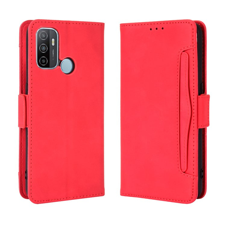 Multiple Card Slots Leather with Wallet Cell Phone Cover for Oppo A53/A32 (2020) - Red