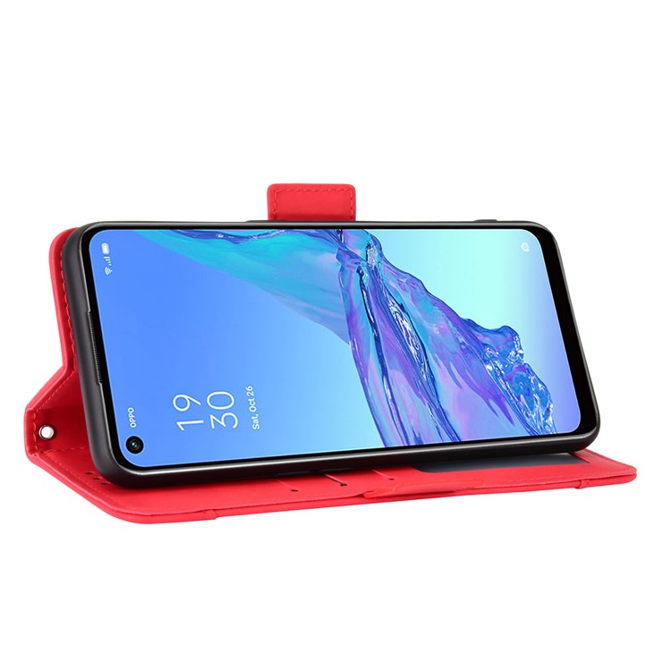 Multiple Card Slots Leather with Wallet Cell Phone Cover for Oppo A53/A32 (2020) - Red