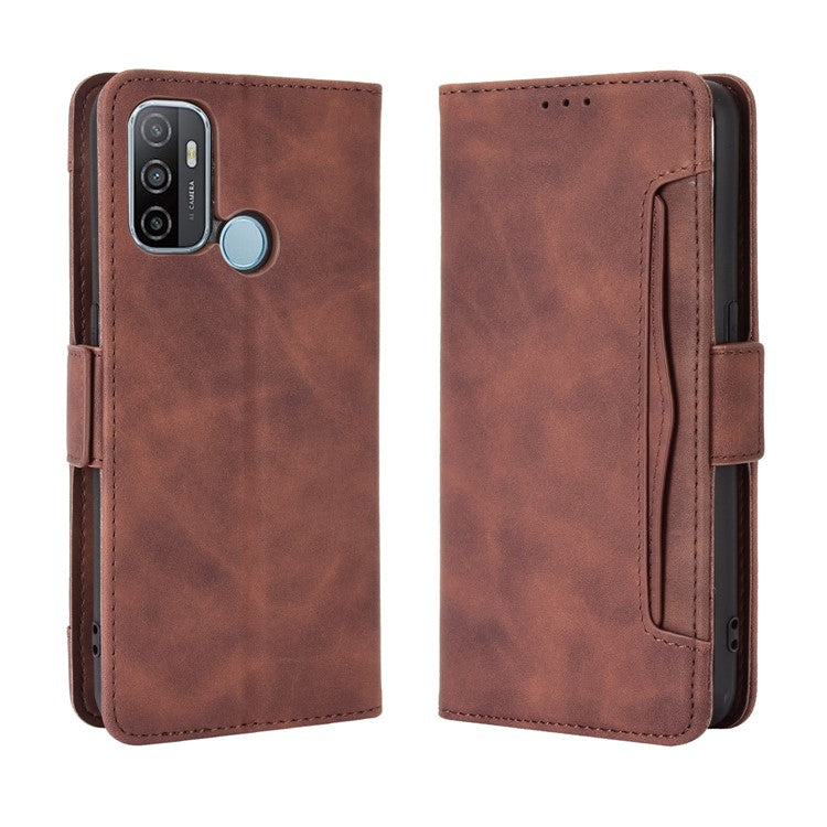 Multiple Card Slots Leather with Wallet Cell Phone Cover for Oppo A53/A32 (2020) - Brown