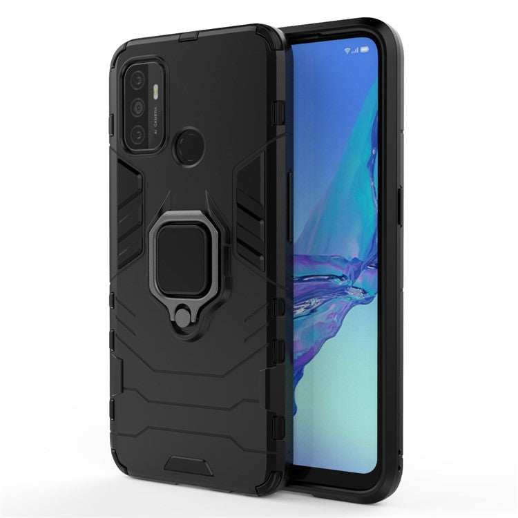 PC + TPU Finger Ring Kickstand Cover Hands-Free Viewing for Oppo A53/A32 (2020) - Black