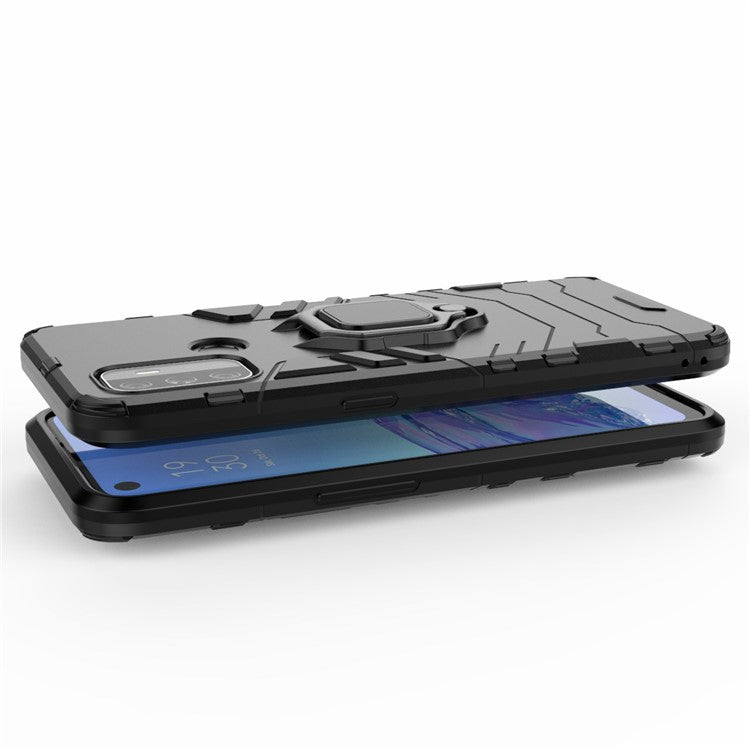 PC + TPU Finger Ring Kickstand Cover Hands-Free Viewing for Oppo A53/A32 (2020) - Black
