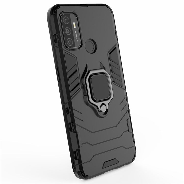 PC + TPU Finger Ring Kickstand Cover Hands-Free Viewing for Oppo A53/A32 (2020) - Black